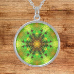 Mosaic Kaleidoscope Flower Green and Orange Sterling Silver Necklace<br><div class="desc">This mosaic kaleidoscope design features brilliant green and orange tiles. A vivid geometric design inspired by fractals,  mandalas,  and stained glass mosaics. Get this beautiful trippy design now and add some groovy colors to your life!</div>