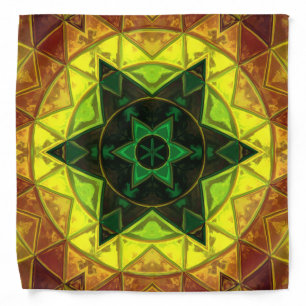 Mosaic Kaleidoscope Flower Green and Yellow Bandana