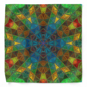 Mosaic Kaleidoscope Flower Green Blue and Yellow Bandana