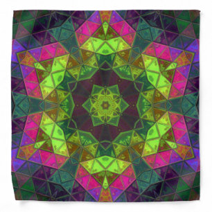 Mosaic Kaleidoscope Flower Green Pink and Purple Bandana