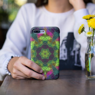 Mosaic Kaleidoscope Flower Green Pink and Purple iPhone 11 Case