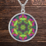 Mosaic Kaleidoscope Flower Green Pink and Purple Sterling Silver Necklace<br><div class="desc">This mosaic kaleidoscope design features brilliant green,  purple,  and pink tiles. A vivid geometric design inspired by fractals,  mandalas,  and stained glass mosaics. Get this beautiful trippy design now and add some groovy colors to your life!</div>