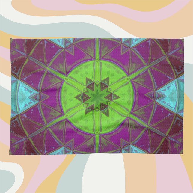 Mosaic Kaleidoscope Flower Green Purple and Blue Kitchen Towel (Creator Uploaded)