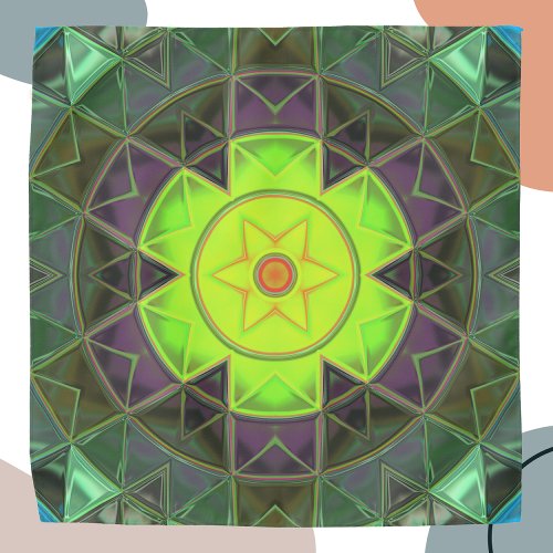 Mosaic Kaleidoscope Flower Green Purple and Yellow Bandana