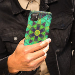 Mosaic Kaleidoscope Flower Green Teal and Purple iPhone 11 Case
