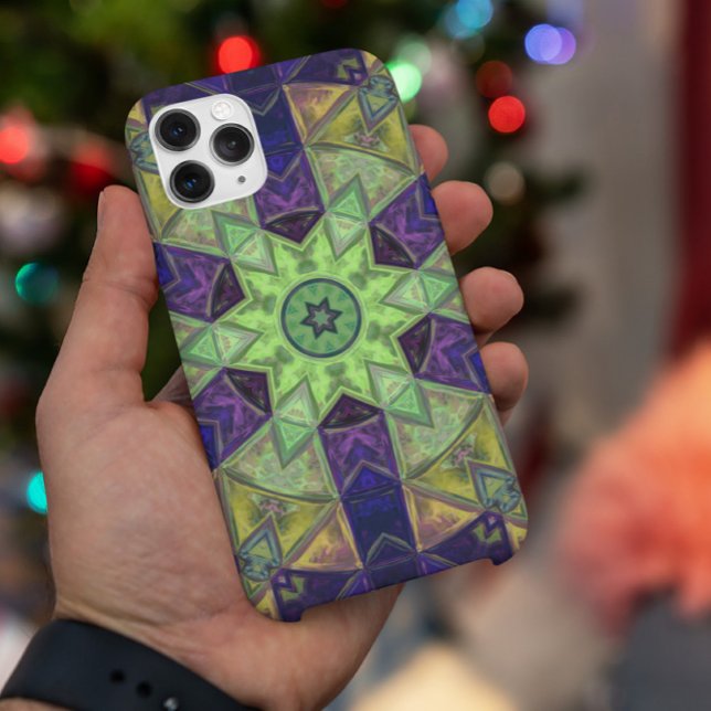 Mosaic Kaleidoscope Flower Green Yellow and Purple Case-Mate iPhone Case (Creator Uploaded)