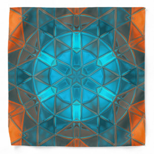 Mosaic Kaleidoscope Flower Orange and Blue Bandana