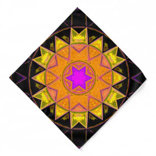 Mosaic Kaleidoscope Flower Orange Pink and Black Bandana