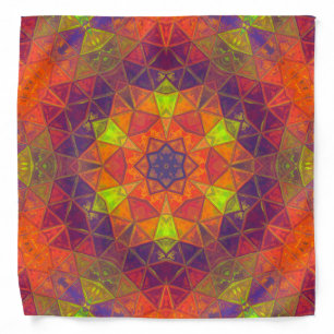 Mosaic Kaleidoscope Flower Orange Purple and Green Bandana