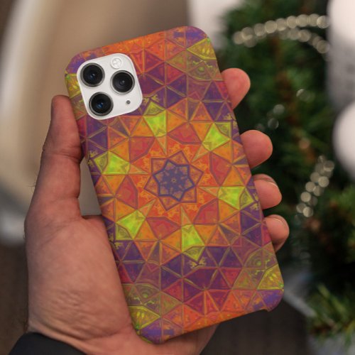 Mosaic Kaleidoscope Flower Orange Purple and Green iPhone 11 Case