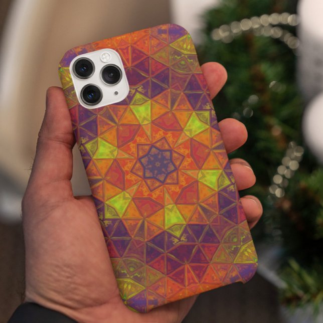 Mosaic Kaleidoscope Flower Orange Purple and Green Case-Mate iPhone Case (Creator Uploaded)