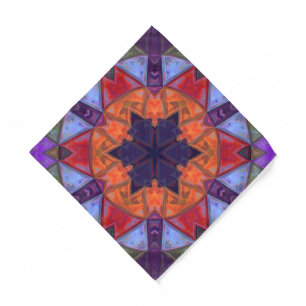 Mosaic Kaleidoscope Flower Orange Red and Purple Bandana