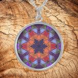 Mosaic Kaleidoscope Flower Orange Red and Purple Sterling Silver Necklace<br><div class="desc">This mosaic kaleidoscope design features brilliant orange,  red,  and purple tiles. A vivid geometric design inspired by fractals,  mandalas,  and stained glass mosaics. Get this beautiful trippy design now and add some groovy colors to your life!</div>