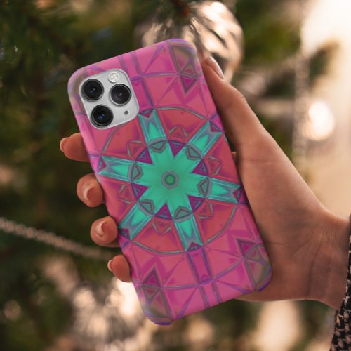 Mosaic Kaleidoscope Flower Pink and Blue iPhone 11 Case
