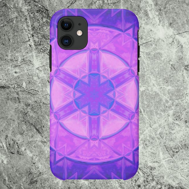 Mosaic Kaleidoscope Flower Pink and Blue Case-Mate iPhone Case (Creator Uploaded)
