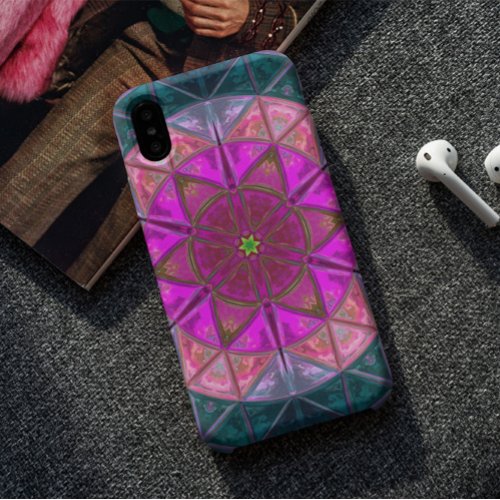 Mosaic Kaleidoscope Flower Pink and Blue iPhone 11 Case