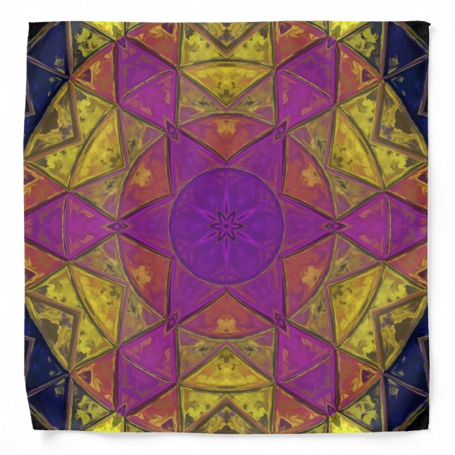 Mosaic Kaleidoscope Flower Pink and Yellow Bandana (Front)