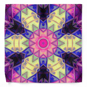 Mosaic Kaleidoscope Flower Pink Yellow and Blue Bandana