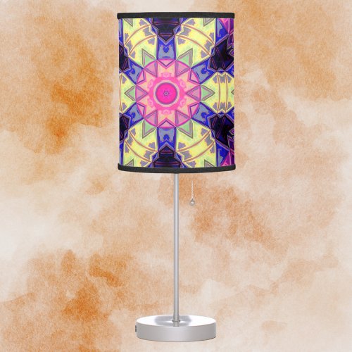 Mosaic Kaleidoscope Flower Pink Yellow and Blue Table Lamp
