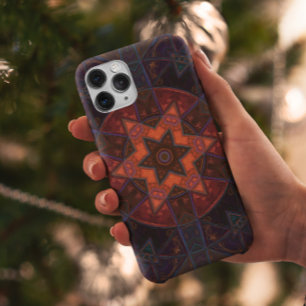Mosaic Kaleidoscope Flower Purple Orange and Blue iPhone 11 Case