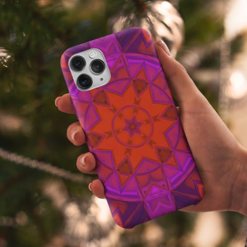 Mosaic Kaleidoscope Flower Purple Pink and Red iPhone 11 Case