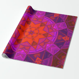Mosaic Kaleidoscope Flower Purple Pink and Red Wrapping Paper
