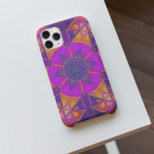 Mosaic Kaleidoscope Flower Purple Pink and Yellow iPhone 11 Case