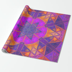 Mosaic Kaleidoscope Flower Purple Pink and Yellow Wrapping Paper
