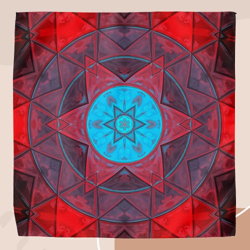 Mosaic Kaleidoscope Flower Red and Blue Bandana