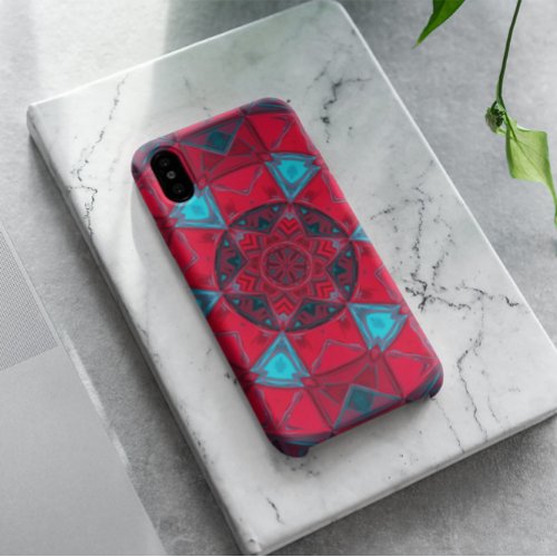 Mosaic Kaleidoscope Flower Red and Blue iPhone 11 Case