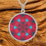 Mosaic Kaleidoscope Flower Red and Blue Sterling Silver Necklace<br><div class="desc">This mosaic kaleidoscope design features brilliant red and blue tiles. A vivid geometric design inspired by fractals,  mandalas,  and stained glass mosaics. Get this beautiful trippy design now and add some groovy colors to your life!</div>
