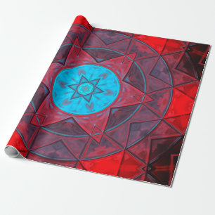 Mosaic Kaleidoscope Flower Red and Blue Wrapping Paper