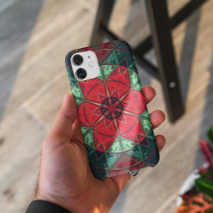 Mosaic Kaleidoscope Flower Red and Teal iPhone 11 Case