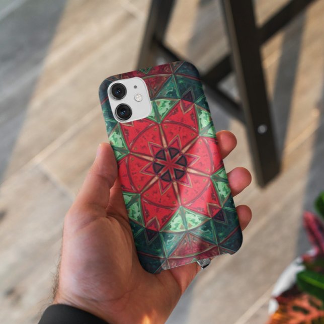Mosaic Kaleidoscope Flower Red and Teal Case-Mate iPhone Case (Creator Uploaded)