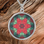 Mosaic Kaleidoscope Flower Red and Teal Sterling Silver Necklace<br><div class="desc">This mosaic kaleidoscope flower design features brilliant red and teal tiles. A vivid geometric design inspired by fractals,  mandalas,  and stained glass mosaics. Get this beautiful trippy design now for your favorite friend who loves bright colors!</div>