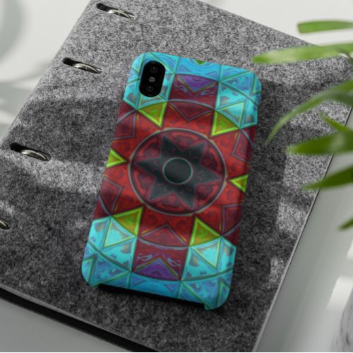 Mosaic Kaleidoscope Flower Red Blue and Green iPhone 11 Case
