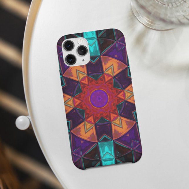 Mosaic Kaleidoscope Flower Red Orange and Blue Case-Mate iPhone Case (Creator Uploaded)