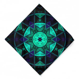 Mosaic Kaleidoscope Flower Teal Black and Blue Bandana