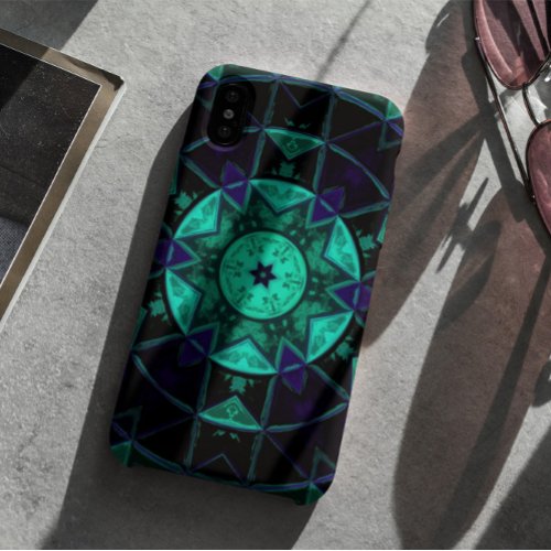 Mosaic Kaleidoscope Flower Teal Black and Blue iPhone 11 Case