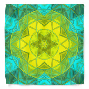 Mosaic Kaleidoscope Flower Yellow and Blue Bandana