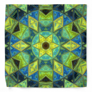 Mosaic Kaleidoscope Flower Yellow and Blue Bandana