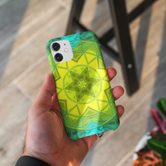 Mosaic Kaleidoscope Flower Yellow and Blue Case-Mate iPhone Case (Creator Uploaded)