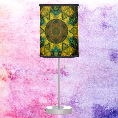 Mosaic Kaleidoscope Flower Yellow and Green Table Lamp