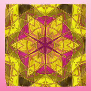 Mosaic Kaleidoscope Flower Yellow and Pink Bandana