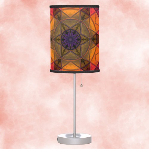 Mosaic Kaleidoscope Flower Yellow and Purple Table Lamp