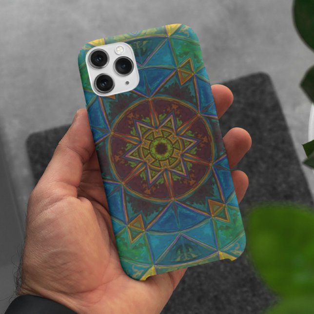 Mosaic Kaleidoscope Flower Yellow Blue and Green Case-Mate iPhone Case (Creator Uploaded)