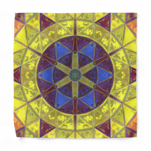 Mosaic Kaleidoscope Flower Yellow Blue and Orange Bandana