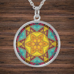 Mosaic Kaleidoscope Flower Yellow Blue and Red Sterling Silver Necklace<br><div class="desc">This mosaic kaleidoscope flower design features brilliant yellow,  blue,  and red tiles. A vivid geometric design inspired by fractals,  mandalas,  and stained glass mosaics. Get this beautiful trippy design now for your favorite friend who loves bright colors!</div>