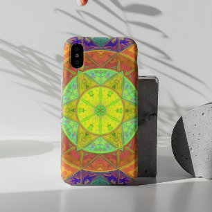 Mosaic Kaleidoscope Flower Yellow Green and Orange iPhone 11 Case