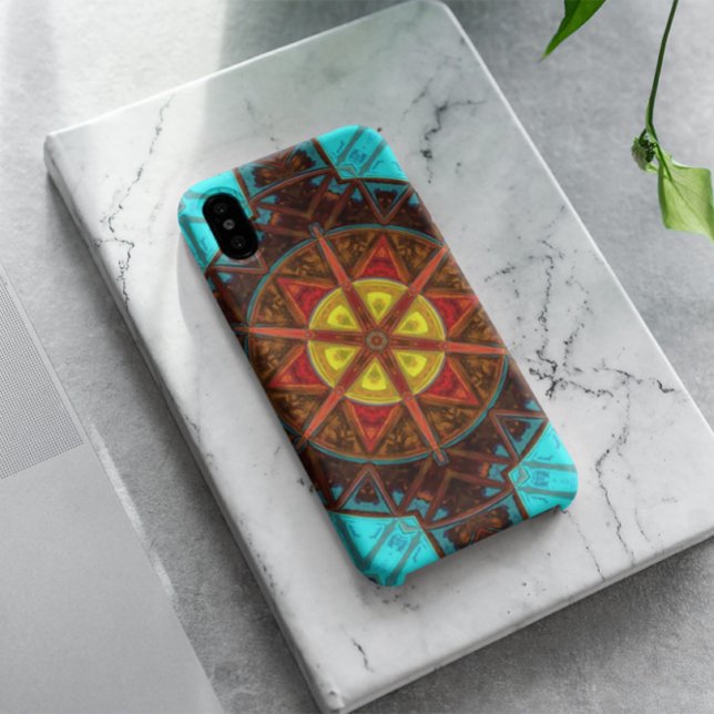 Mosaic Kaleidoscope Flower Yellow Orange and Blue Case-Mate iPhone Case (Creator Uploaded)